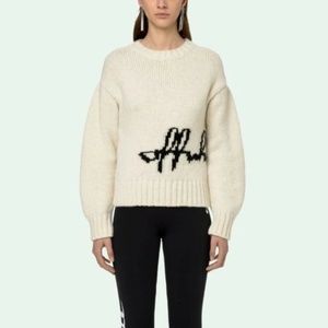 Off-White White Intarsia Big Logo Wool Blend Pullover